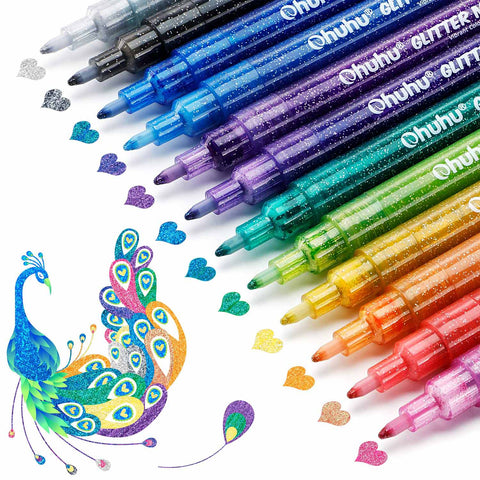 Ohuhu Glitter Metallic Marker Pens: Set de 12 colores con purpurina punta fina - Letters by Jess Shop