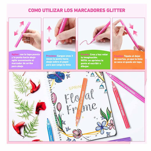 Ohuhu Glitter Metallic Marker Pens: Set de 12 colores con purpurina punta fina - Letters by Jess Shop