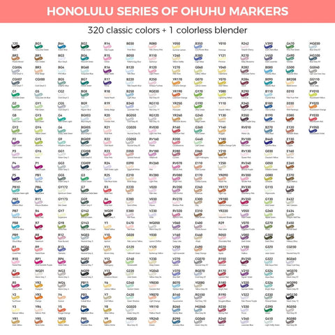 Ohuhu Honolulu: Punta pincel + punta biselada. Set de 320 marcadores de alcohol + 1 Blender OHUHU