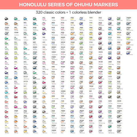 Ohuhu Honolulu: Punta pincel + punta biselada. Set de 320 marcadores de alcohol + 1 Blender - Letters by Jess Shop