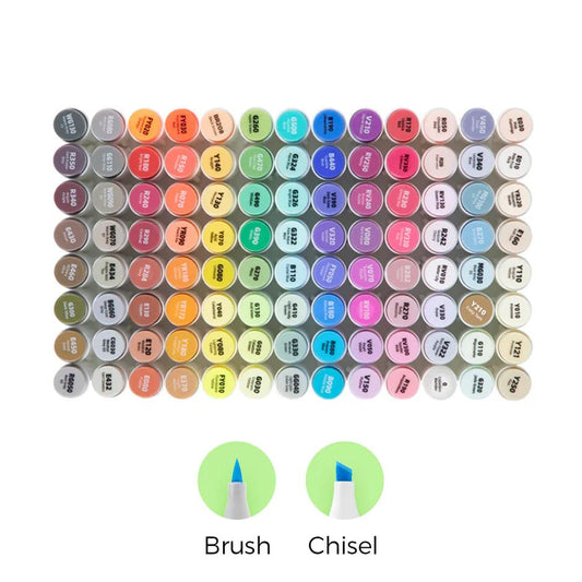 Ohuhu Honolulu: Set de 104 marcadores de alcohol doble punta colores básicos + 1 blender (Punta brush y Punta biselada) - Letters by Jess Shop