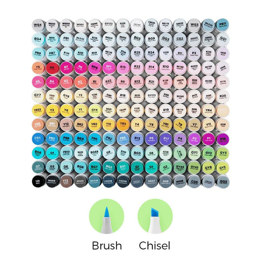 Ohuhu Honolulu: Set de 168 marcadores de alcohol doble punta colores básicos + 1 blender (Punta brush y Punta biselada) - Letters by Jess Shop