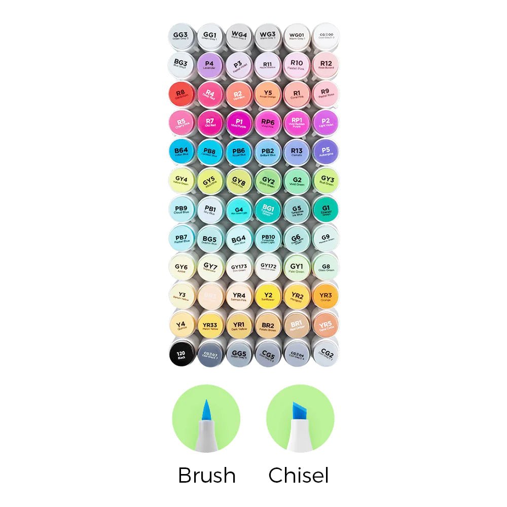 Ohuhu honolulu Set de 72 marcadores de alcohol en colores básicos + blender, punta brush y biselada - Letters by Jess Shop