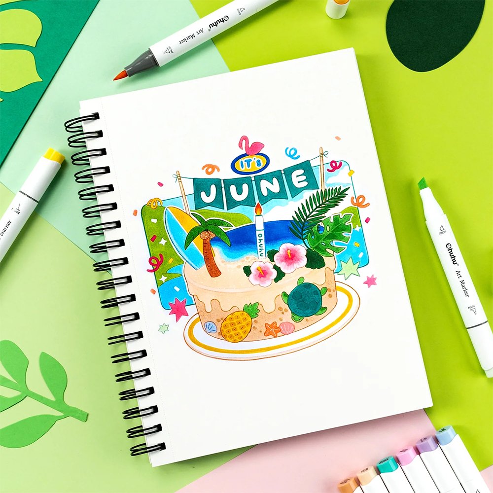 Ohuhu Honolulu: Set x6 marcadores de alcohol en colores pasteles (Punta pincel + biselada) - Letters by Jess Shop