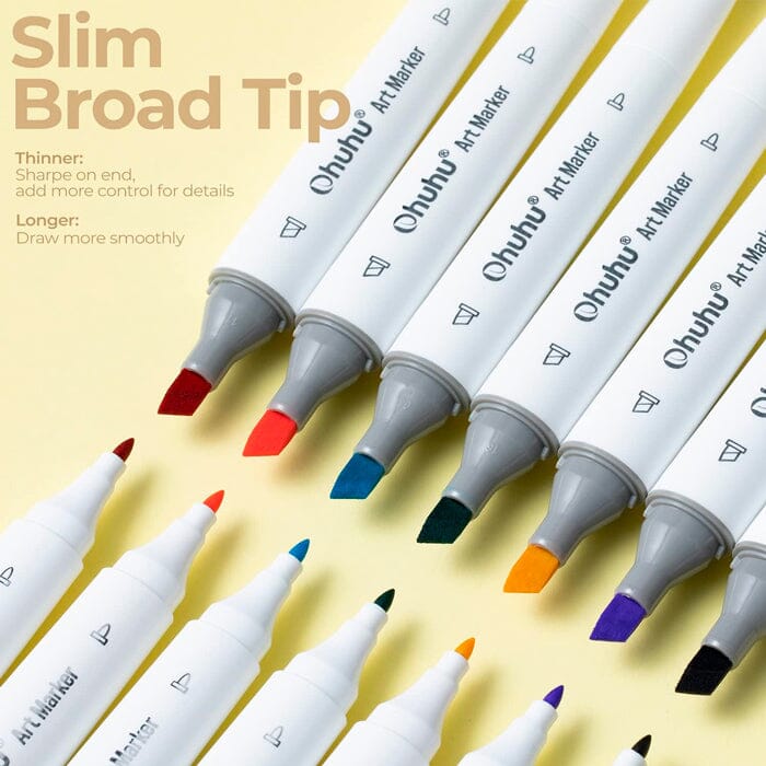 Ohuhu Kaala: Set de 24 marcadores de alcohol doble punta colores básicos + 1 blender (Punta delgada - ancha y Punta fina) - Letters by Jess Shop