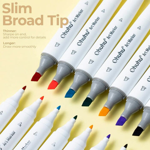 Ohuhu Kaala: Set de 24 marcadores de alcohol doble punta colores básicos + 1 blender (Punta delgada - ancha y Punta fina) - Letters by Jess Shop