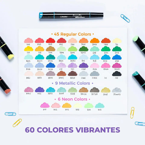 Ohuhu Kakaako: Set de 60 marcadores de acrílico doble punta colores básicos, neones y metálicos (punta fina + punta bala) - Letters by Jess Shop