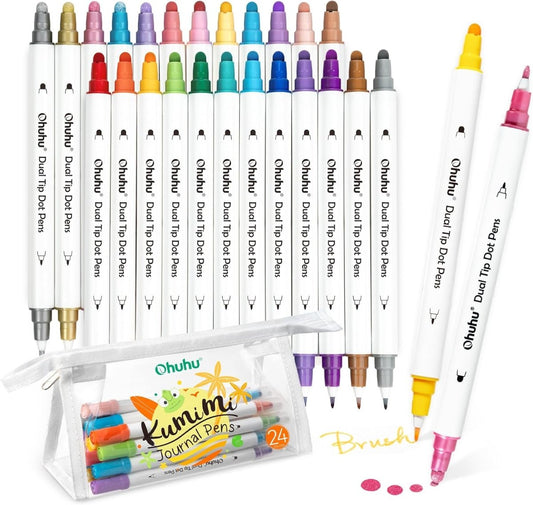 Ohuhu Kumimi: Set de 24 marcadores dot base de agua doble punta (Punta pincel y punta dot) - Letters by Jess Shop