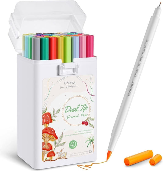 Ohuhu marcador acuarelable doble punta: Punta pincel & punta extra fina - Setx40 colores - Letters by Jess Shop