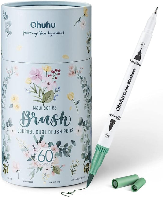 Ohuhu Maui (marcador acuarelable): Punta pincel & punta extra fina - Set 60 colores - Letters by Jess Shop