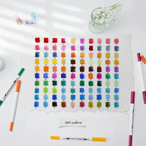 Ohuhu Maui (marcador acuarelable): Punta pincel & punta extra fina - Set de 100 colores - Letters by Jess Shop