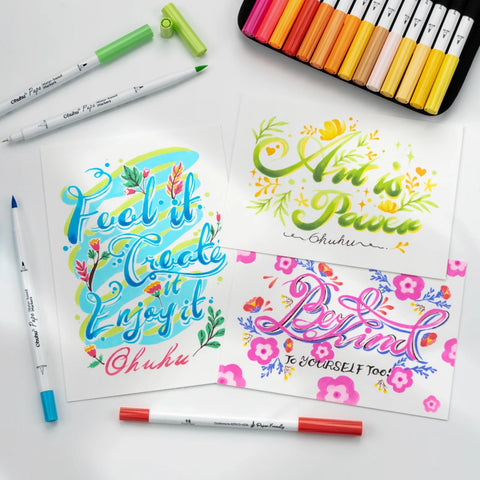 Ohuhu Pupe Paper - Friendly: Set de 60 marcadores doble punta (Punta pincel y punta fina) - Letters by Jess Shop