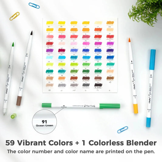 Ohuhu Pupe Paper - Friendly: Set de 60 marcadores doble punta (Punta pincel y punta fina) - Letters by Jess Shop