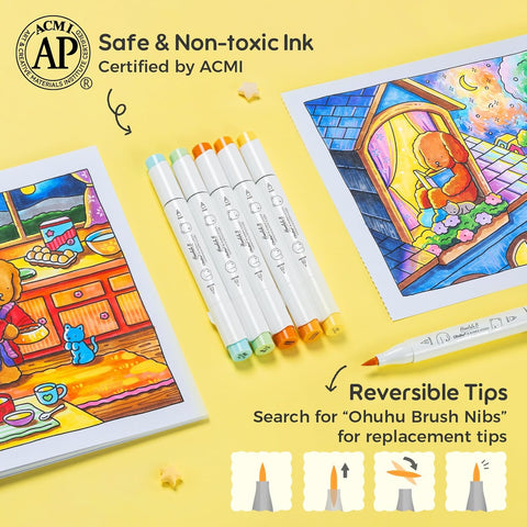 Ohuhu x Bobbie Goods Honolulu B: Set de 48 marcadores de alcohol doble punta básicos + 1 blender (Punta brush y Punta fina) EDICIÓN LIMITADA - Letters by Jess Shop