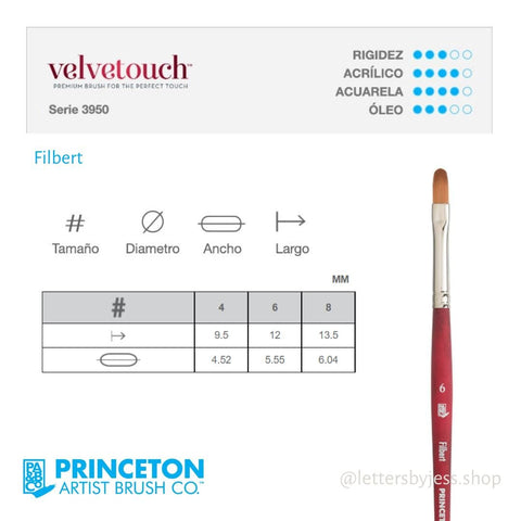 Pincel Princeton VELVETOUCH - FILBERT - Letters by Jess Shop