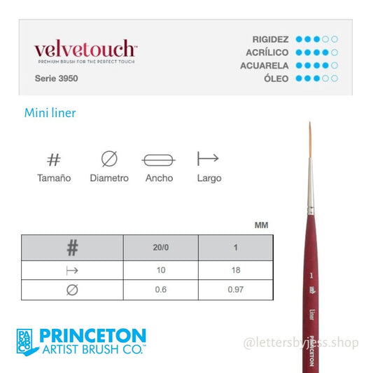Pincel Princeton VELVETOUCH - MINI LINER - Letters by Jess Shop