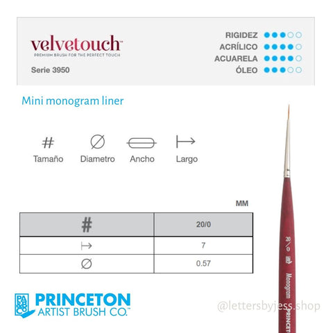 Pincel Princeton VELVETOUCH - MINI MONOGRAM LINER - Letters by Jess Shop