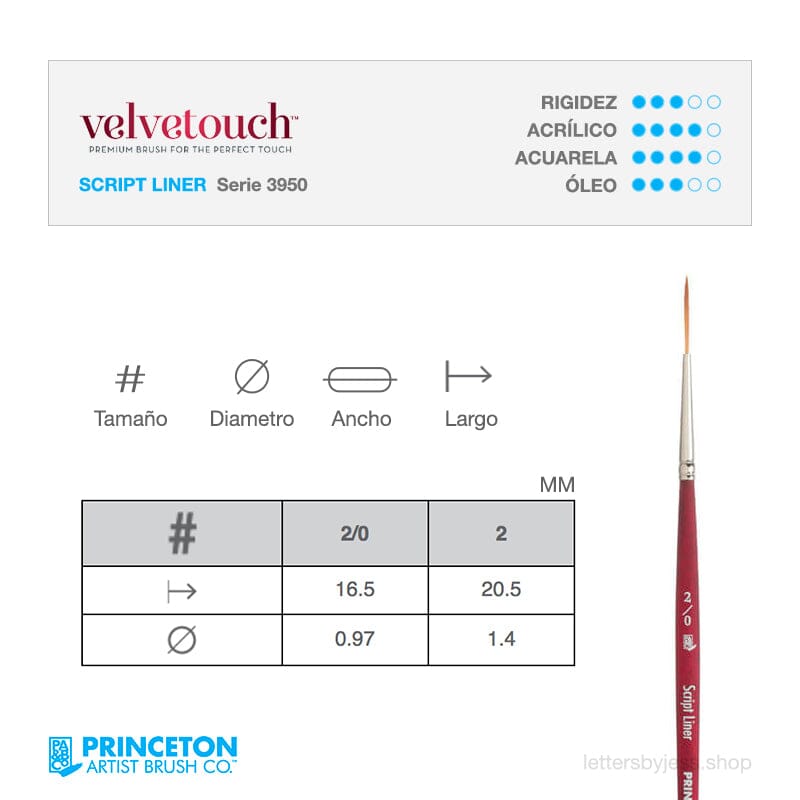 Pincel Princeton VELVETOUCH - SCRIPT LINER - Letters by Jess Shop