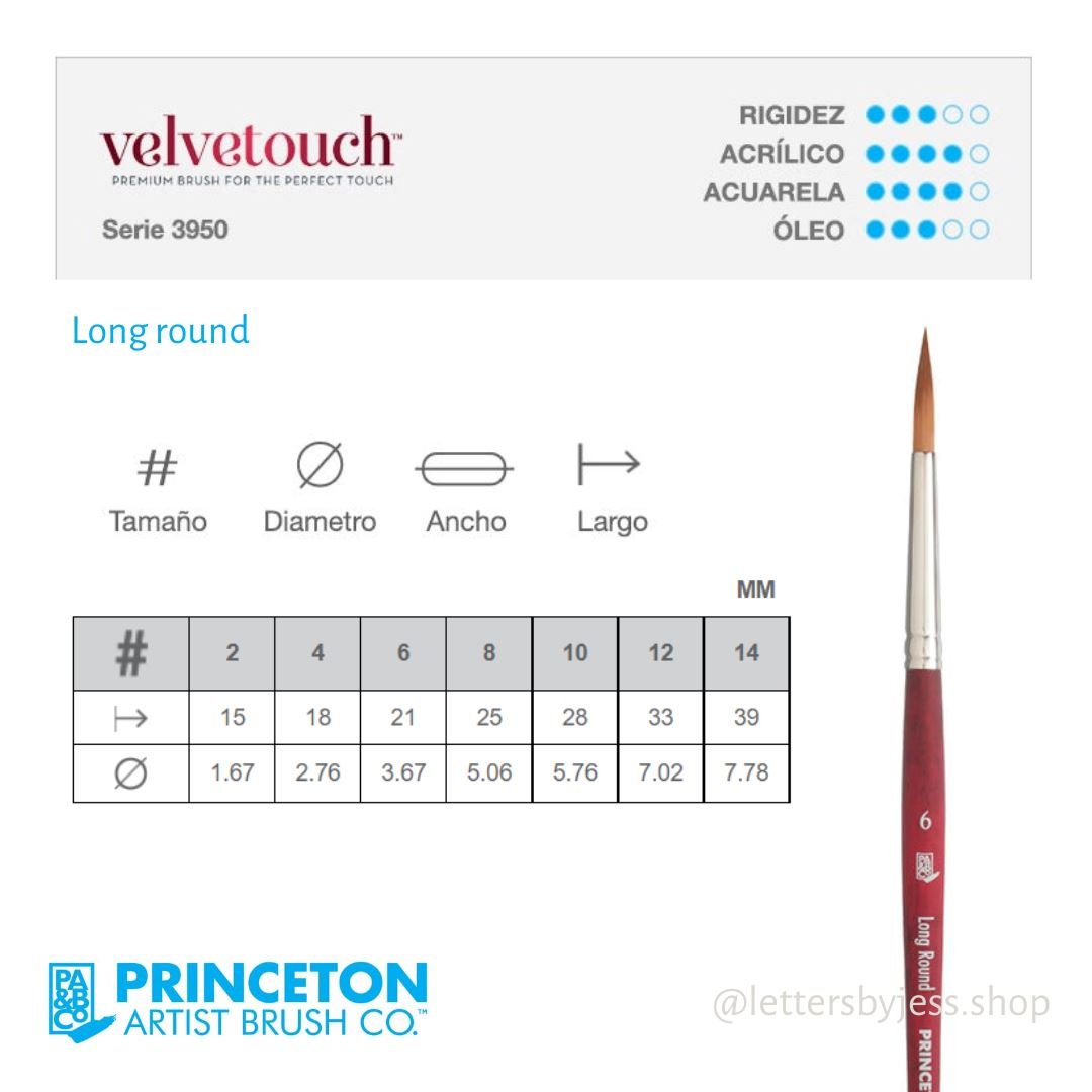 Pincel Princeton Velvetouch serie 3950 - Long Round - Letters by Jess Shop