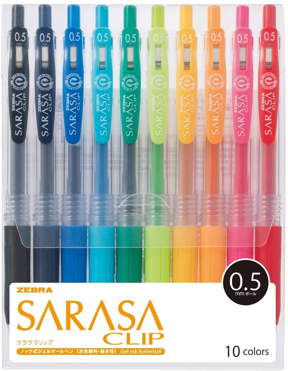 Zebra Sarasa Clip 0.5mm Clip lapiceros de gel. Set de 10 colores Lapiceros tinta gel Zebra