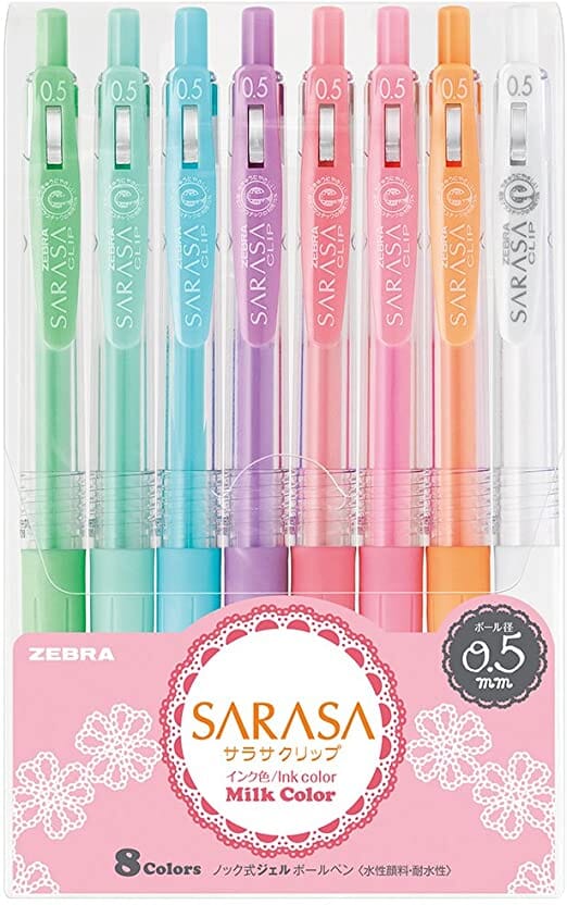 Zebra Sarasa Clip 0.5mm Milk lapiceros de gel, Set de 8 colores - Letters by Jess Shop