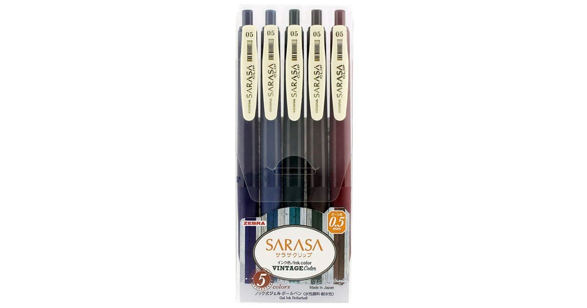 Zebra Sarasa Clip 0.5mm Vintage lapiceros de gel (x5) Lapiceros tinta gel Zebra